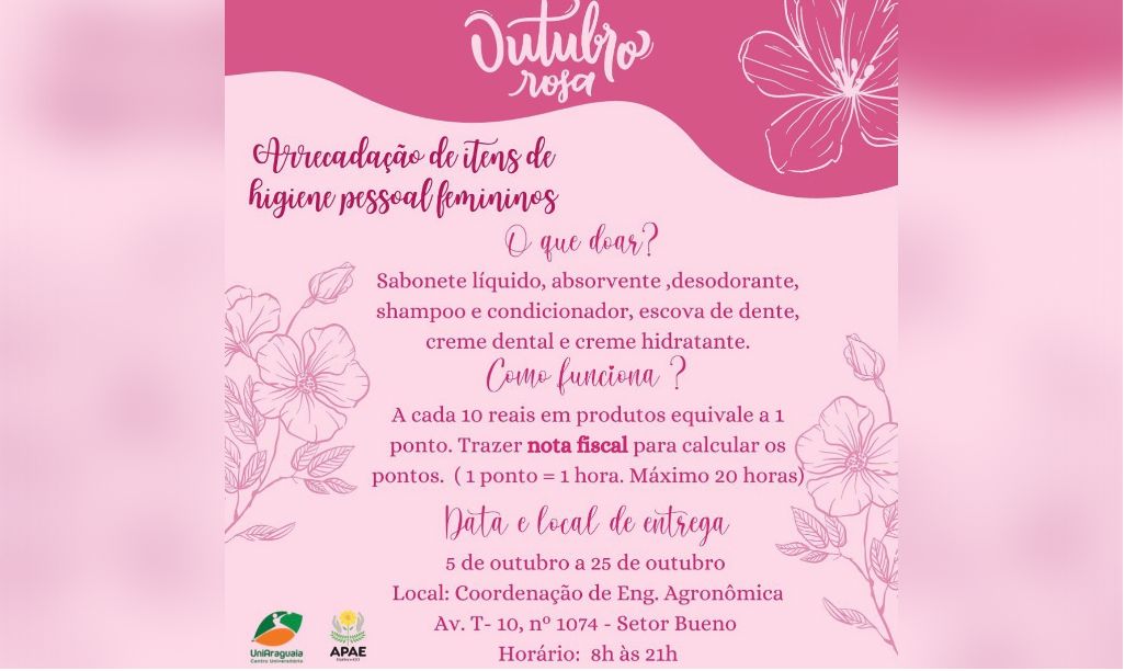 Outubro Rosa: Coordenação de Engenharia Agronômica e APAE GO promovem mutirão de doações