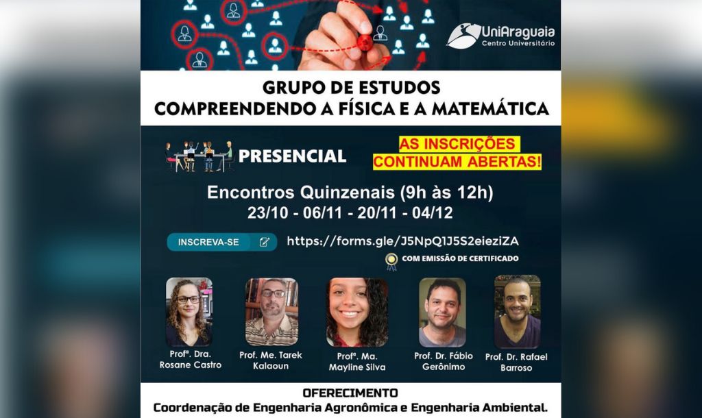 Cursos de Agronomia e Engenharia Ambiental abrem grupo de estudos abordando física e matemática